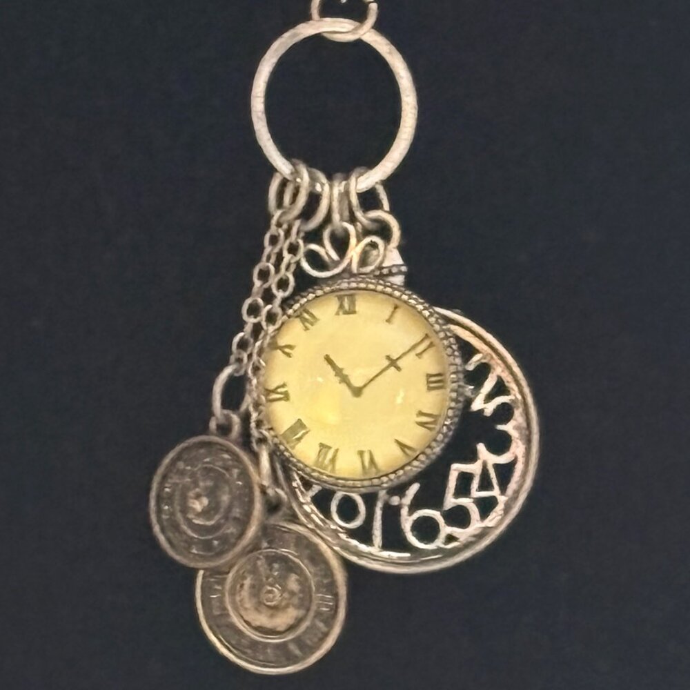Silver & Bronze Gold Necklace chain with clock charms